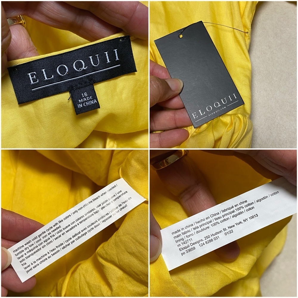 Eloquii Dress Women’s Size 16 Yellow Bubble hem Puff Sleeve Mini Dress NWT - Picture 9 of 15